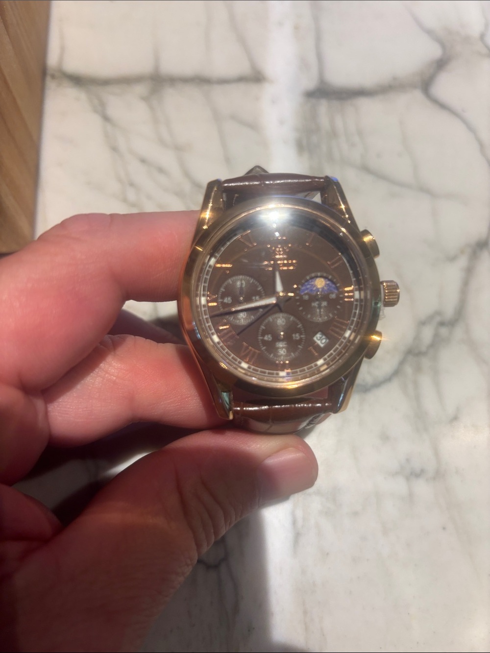 Olevs Automatic Brown Dial Chronograph Wristwatch with Moonphase Never Worn